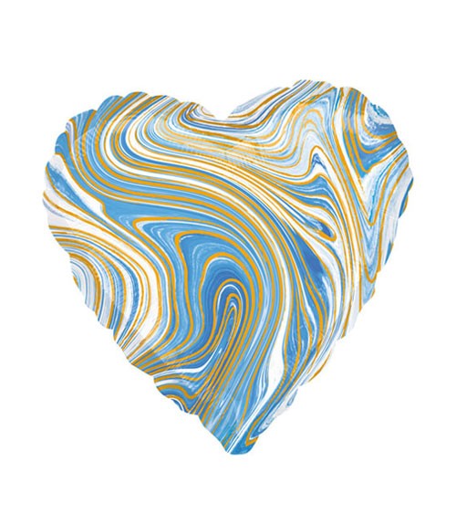 Herz-Folienballon - marmoriert - blau, gold - 43 cm