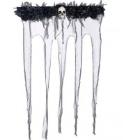 Netz-Vorhang mit Rosen & Totenkopf - schwarz - 80 x 120 cm