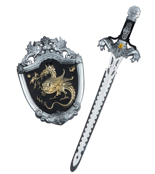 Ritterschwert und Schild aus Kunststoff "Goldener Drache"