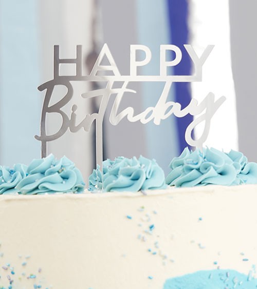 Cake-Topper aus Acryl "Happy Birthday" - silber