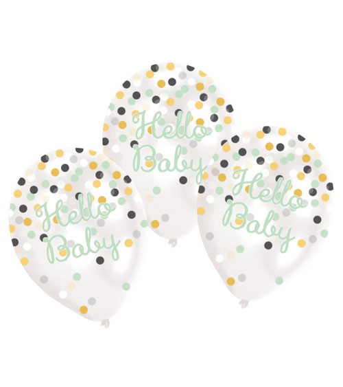 Konfetti-Ballons "Babyparty Mint & Gold" - 6 Stück