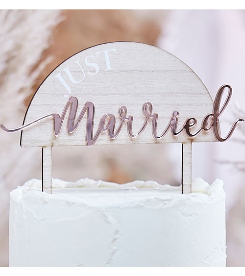 Just Married Cake Topper aus Holz und rosegoldenem Acryl