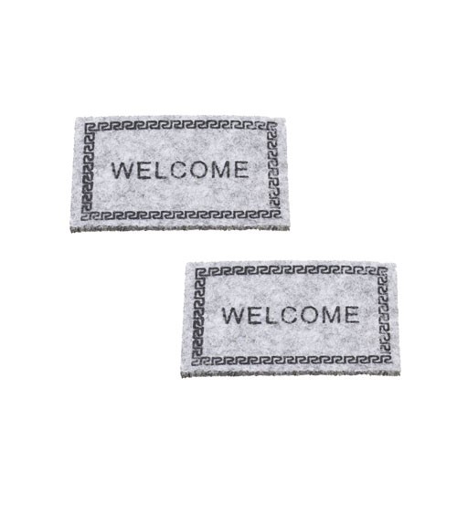 Miniatur Fußmatte "Welcome" - hellgrau - 5 cm - 2 Stück