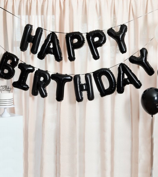 Folienballon-Girlande "Happy Birthday" - schwarz - 13-teilig