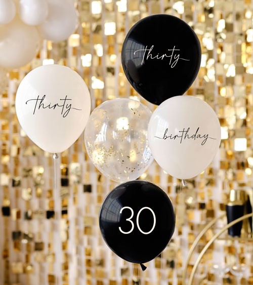 Luftballon-Set "30. Geburtstag" - nude, schwarz & weißgold