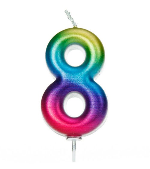 Geburtstagskerze Zahl "8" - metallic rainbow
