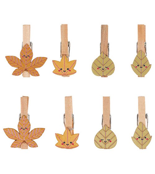 Mini-Holzklammern "Lächelnde Blätter" - 8 Stück