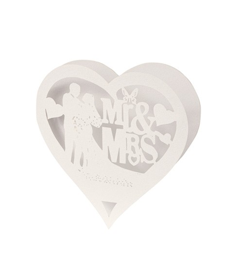 Tischkarten in Herzform "Mr & Mrs" - creme - 16 x 8 cm - 5 Stück