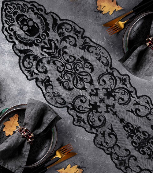 Gothic Tischläufer aus Spitze - schwarz - 35 x 180 cm