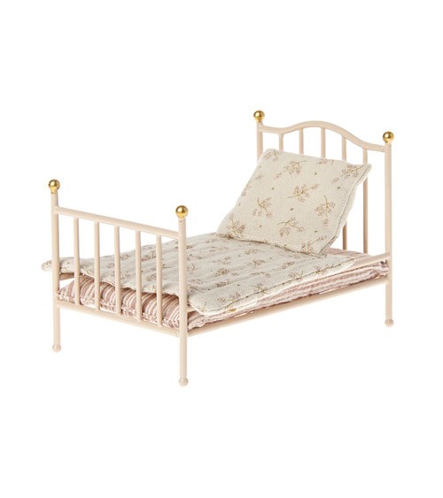 Vintage Bett aus Metall - Micro - rose - 8 x 9 cm