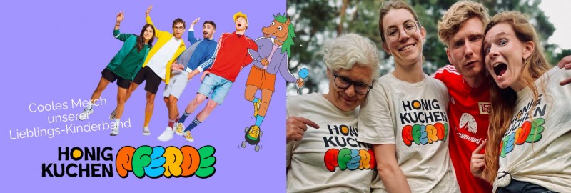 Exklusives Merch unserer Lieblings-Kinderband Honigkuchenpferde jetzt shoppen!