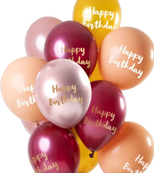 Metallic-Luftballon-Set "Happy Birthday" - Pink & Gold - 12-teilig
