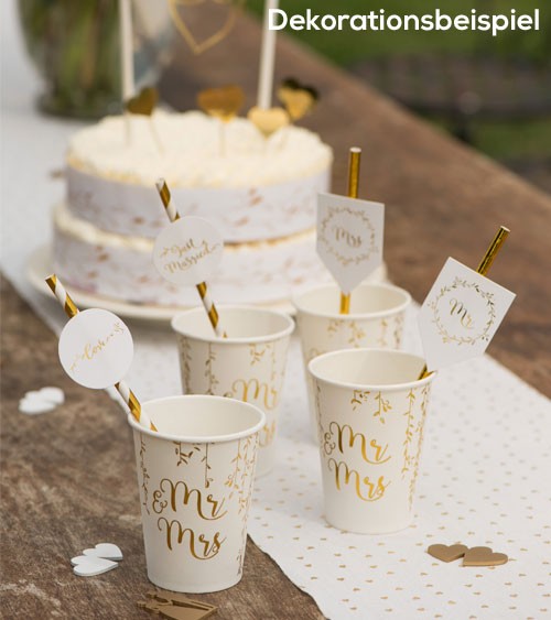 Just Married-Papierstrohhalme "Gold & White" - 8 Stück