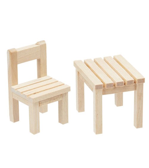Miniatur Tisch & Stuhl aus Holz - 4,5 x 4 x 3,5 cm - 2-teilig