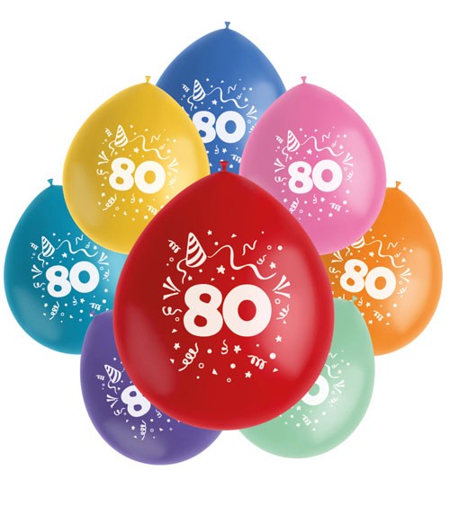 Luftballon-Set "Party - 80 Jahre" - Farbmix - 8-teilig