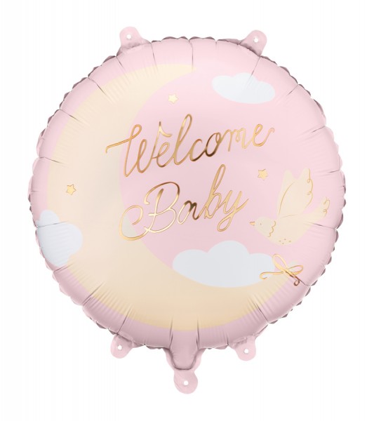 Runder Folienballon "Welcome Baby" - rosa - 45 cm
