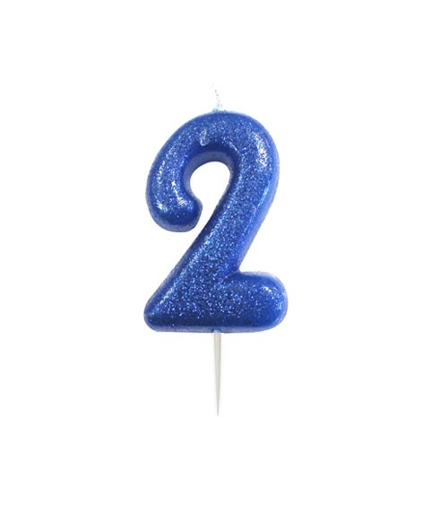 Geburtstagskerze mit Glitter "2" - blau
