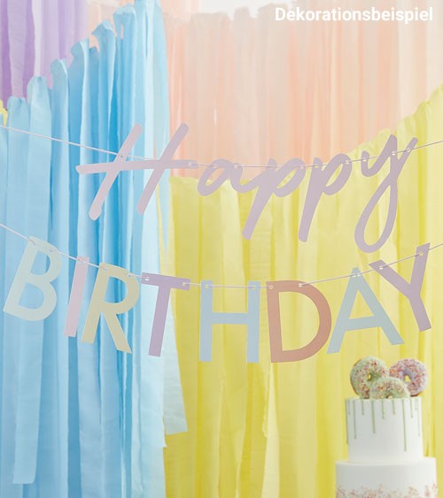 Happy Birthday Girlande in zartem Pastell - 2-teilig - je 1,5 m