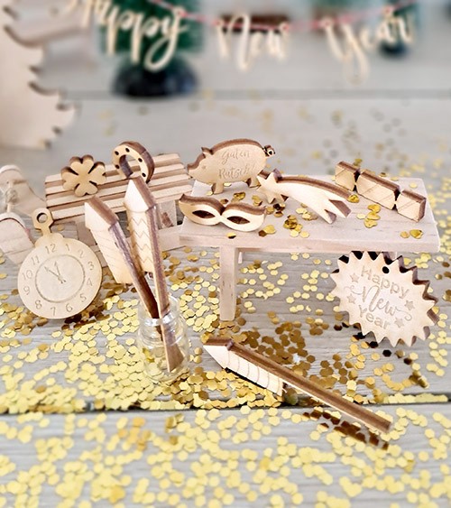 Miniatur Streudeko "Silvester" aus Holz - 11-teilig