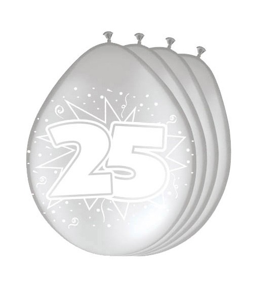 Metallic-Luftballons "25" - silber - 8 Stück
