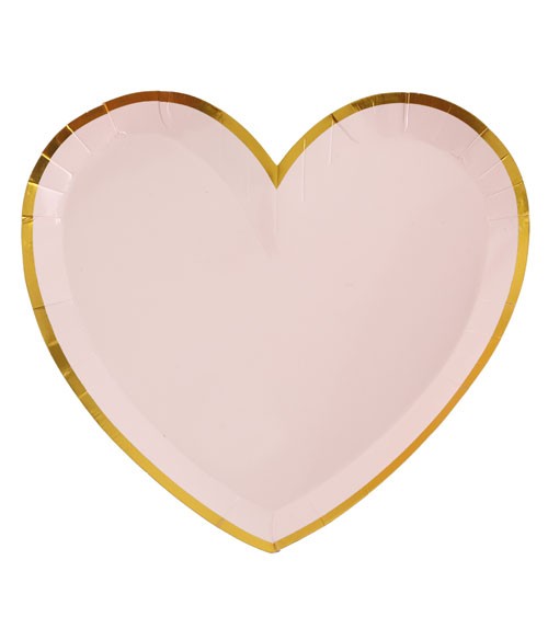 Herz-Pappteller mit goldenem Rand - rosa - 10 Stück