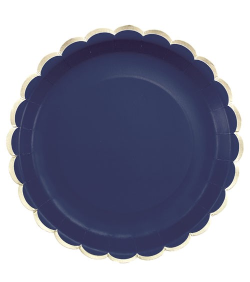 Pappteller mit Wellenrand - marineblau, gold - 8 Stück