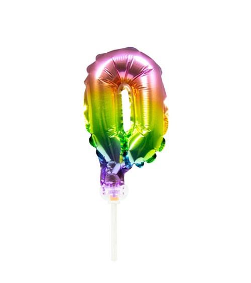 Mini-Zahl-Folienballon "0" - rainbow - 13 cm