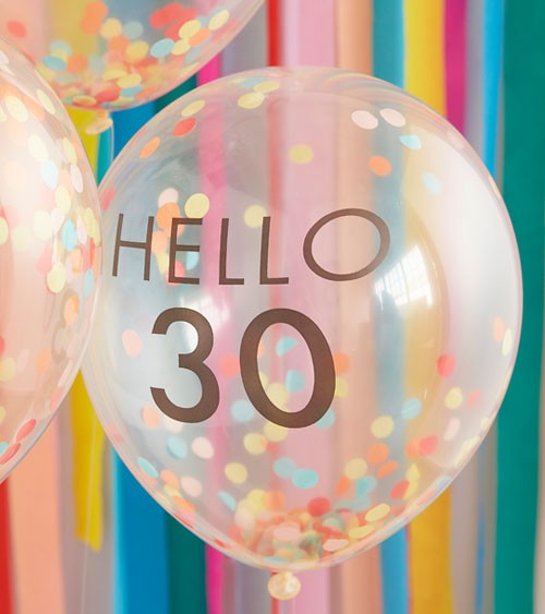 Konfetti-Ballons "Hello 30" - bunt - 5 Stück