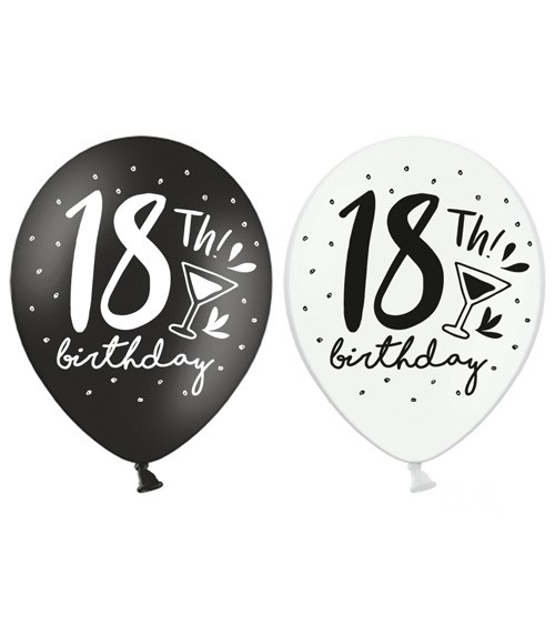 Luftballon-Set "18th Birthday" - schwarz/weiß - 6 Stück