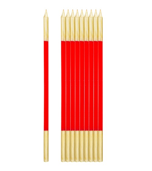 Lange Kuchenkerzen - gold & rot - 16 cm - 10 Stück