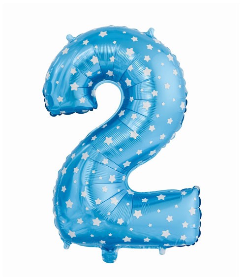 Folienballon Zahl "2" - blau mit Sternen - 61 cm