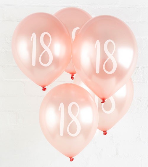 Metallic-Luftballons "18" - rosegold - 5 Stück