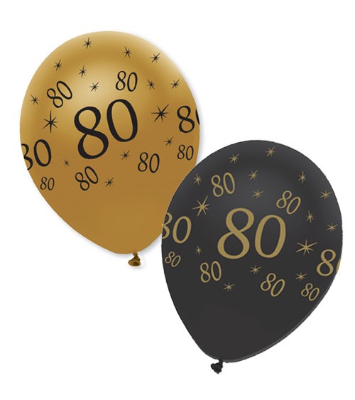 Luftballon-Set "80" - schwarz/gold - 6 Stück