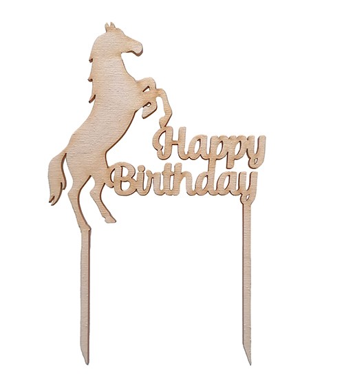 Cake-Topper aus Holz "Pferd - Happy Birthday" - 13 x 20 cm