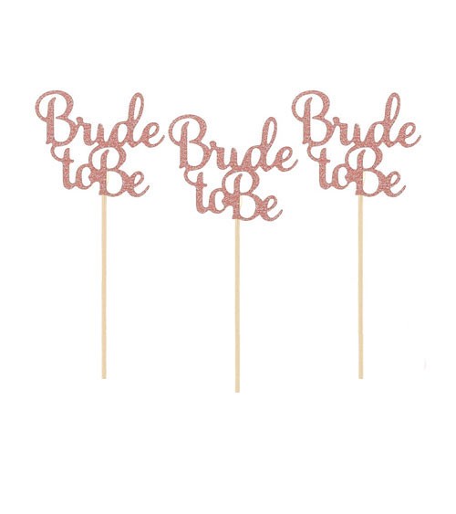 Cake-Picks "Bride to Be" - glitter rosegold - 6 Stück