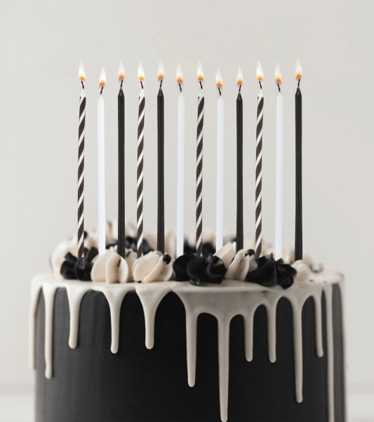 Kuchenkerzen-Set - schwarz & weiß - 12 Stück