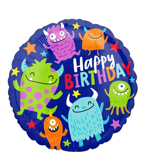 Runder Folienballon "Little Monster" - Happy Birthday - 43 cm