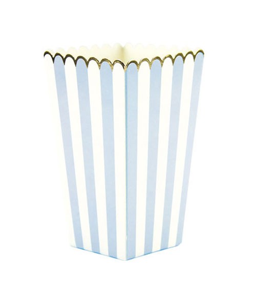 Popcornboxen mit Wellenrand - hellblau, gold - 8 Stück