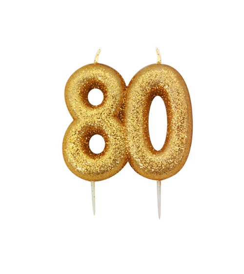 Geburtstagskerze mit Glitter "80" - gold