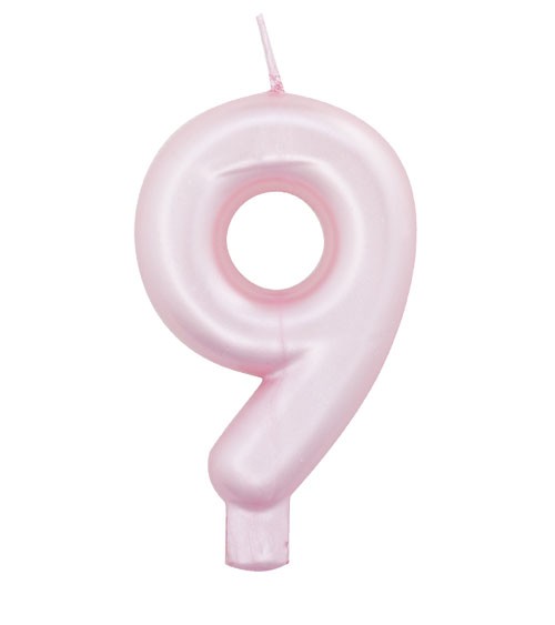 Geburtstagskerze Zahl "9" - perlmutt rosa