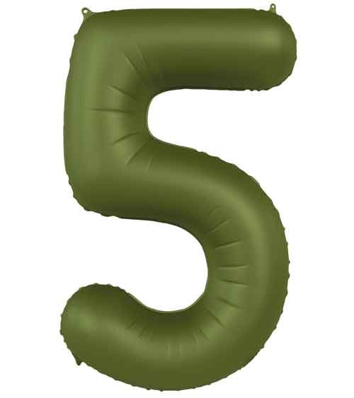 Folienballon Zahl "5" - olivgrün - 86 cm