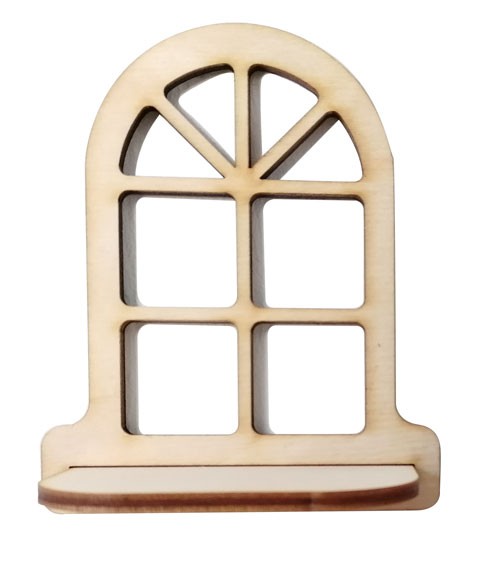 Kleines Bogenfenster mit Fensterbrett aus Holz - 9,5 x 11,5 cm