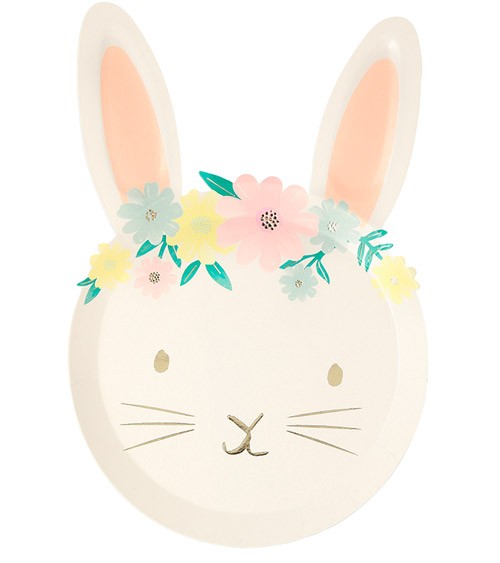 Shape-Pappteller "Floral Bunny" - 8 Stück