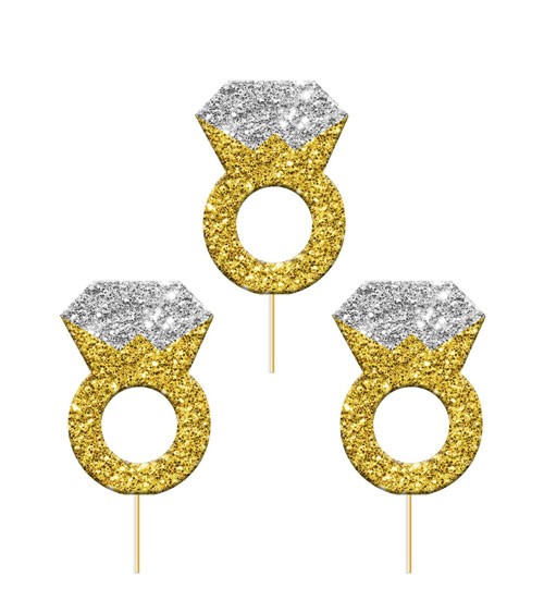 Cupcake-Topper mit Glitter "Verlobungsring" - 12 Stück