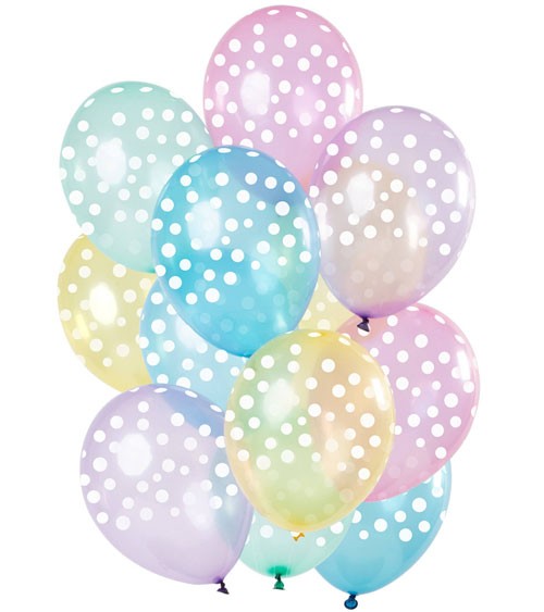 Luftballon-Set mit weißen Punkten - Pastell transparent- 15-teilig