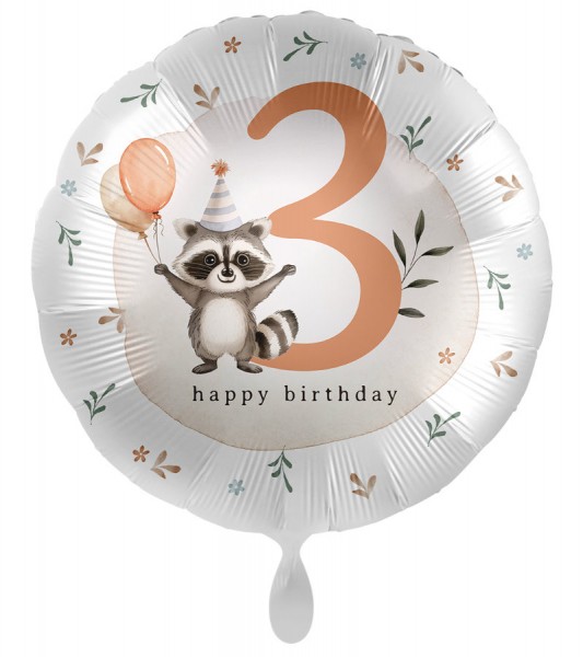 Folienballon "Waschbär" - 3. Geburtstag - 43 cm