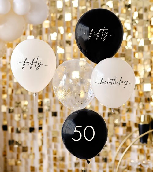 Luftballon-Set "50. Geburtstag" - nude, schwarz & weißgold