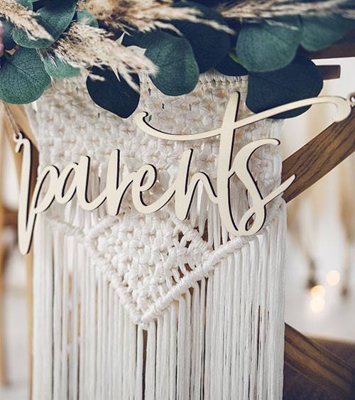 Stuhlschild aus Holz "Parents" - Script