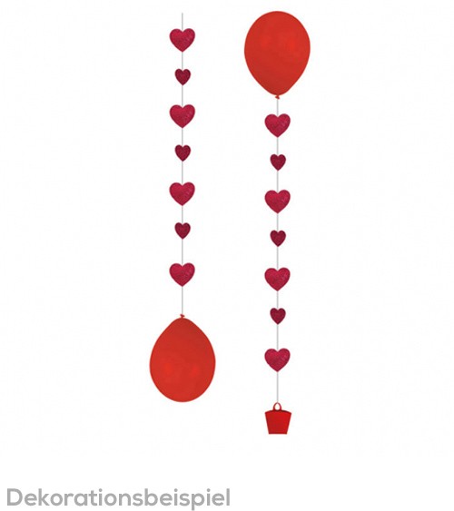 Hängegirlande für Ballons "Herzen" - rot - 3 Stück