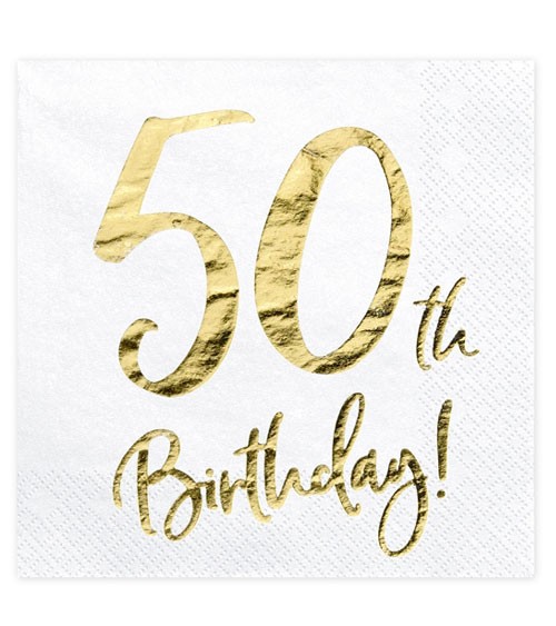 Servietten "50th Birthday!" - weiß/metallic gold - 20 Stück